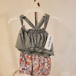 Two-Piece outfit, Newborn, denim crop top and flowered bottom (Carter's)